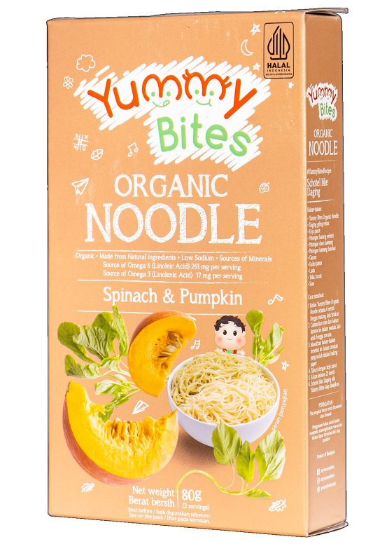 Yummy Bites - ORGANIC NOODLE - Spinach & Pumpkin Net Wt.80g ( 2 servings )