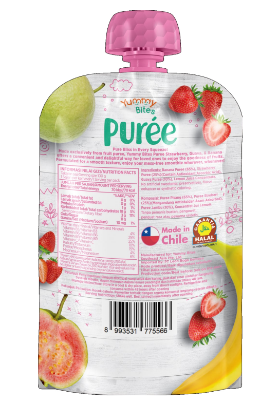Yummy Bites - Puree Strawberry, Guava and banana Net Wt.100g